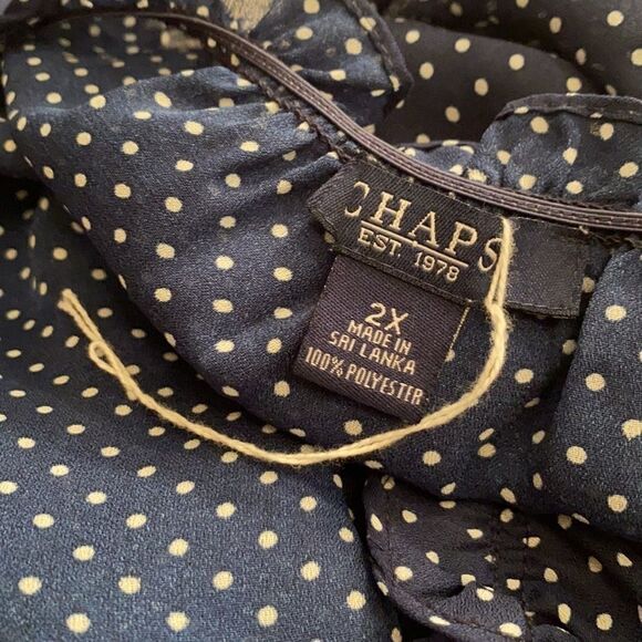 Chaps chiffon Off Shoulder Polka Dot Key Hole Blouse Top Navy 2X - Picture 8 of 9